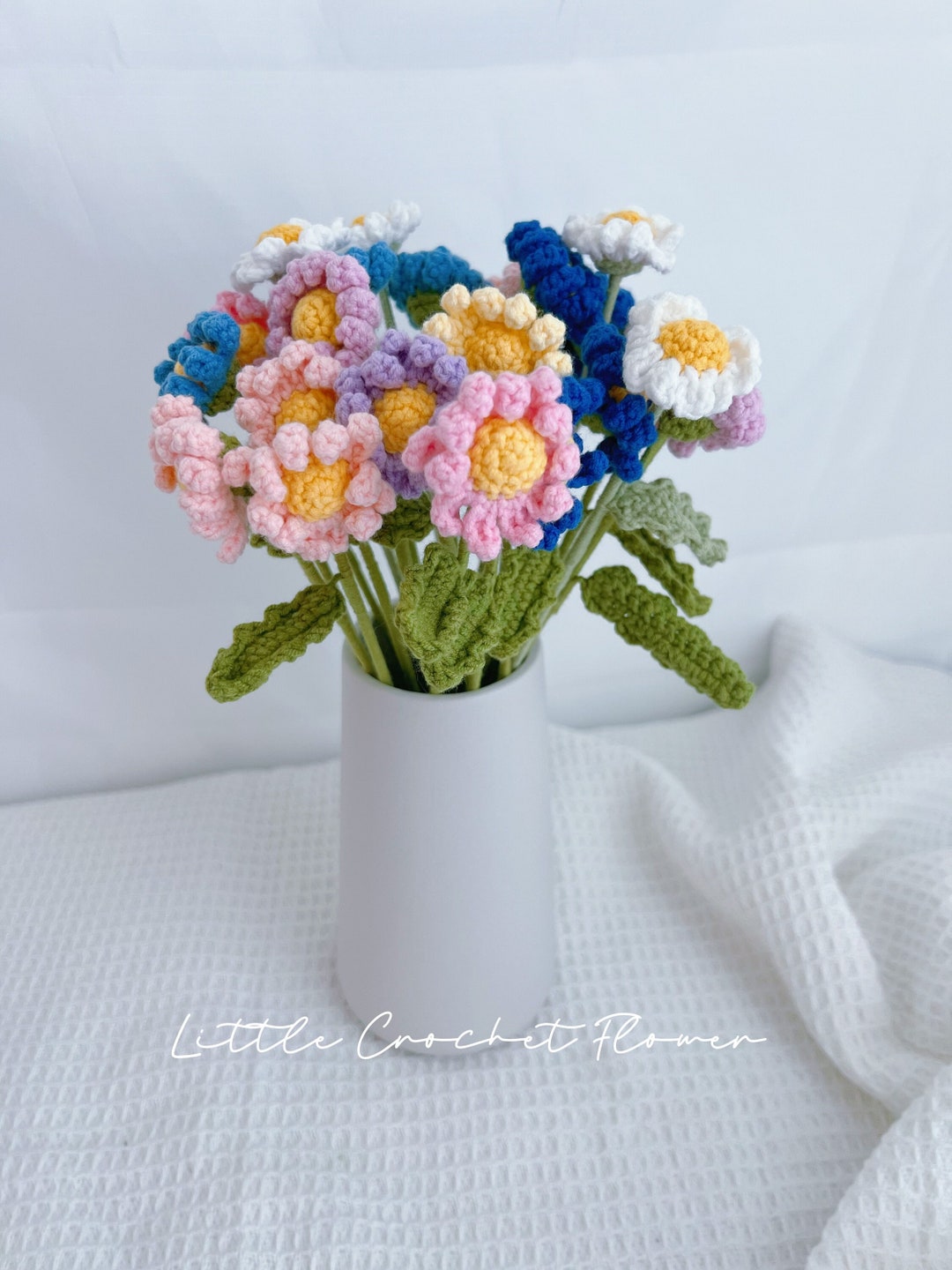 Crochet Daisy Flower Bouquet 20pcs Hand Made Personalized Etsy