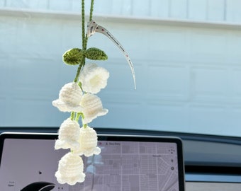 Charming Crochet Lily of the Valley Decor, Handmade Hanging Flowers, Unique Gift for Her, Crochet Gift Idea, new car gift, car decoration
