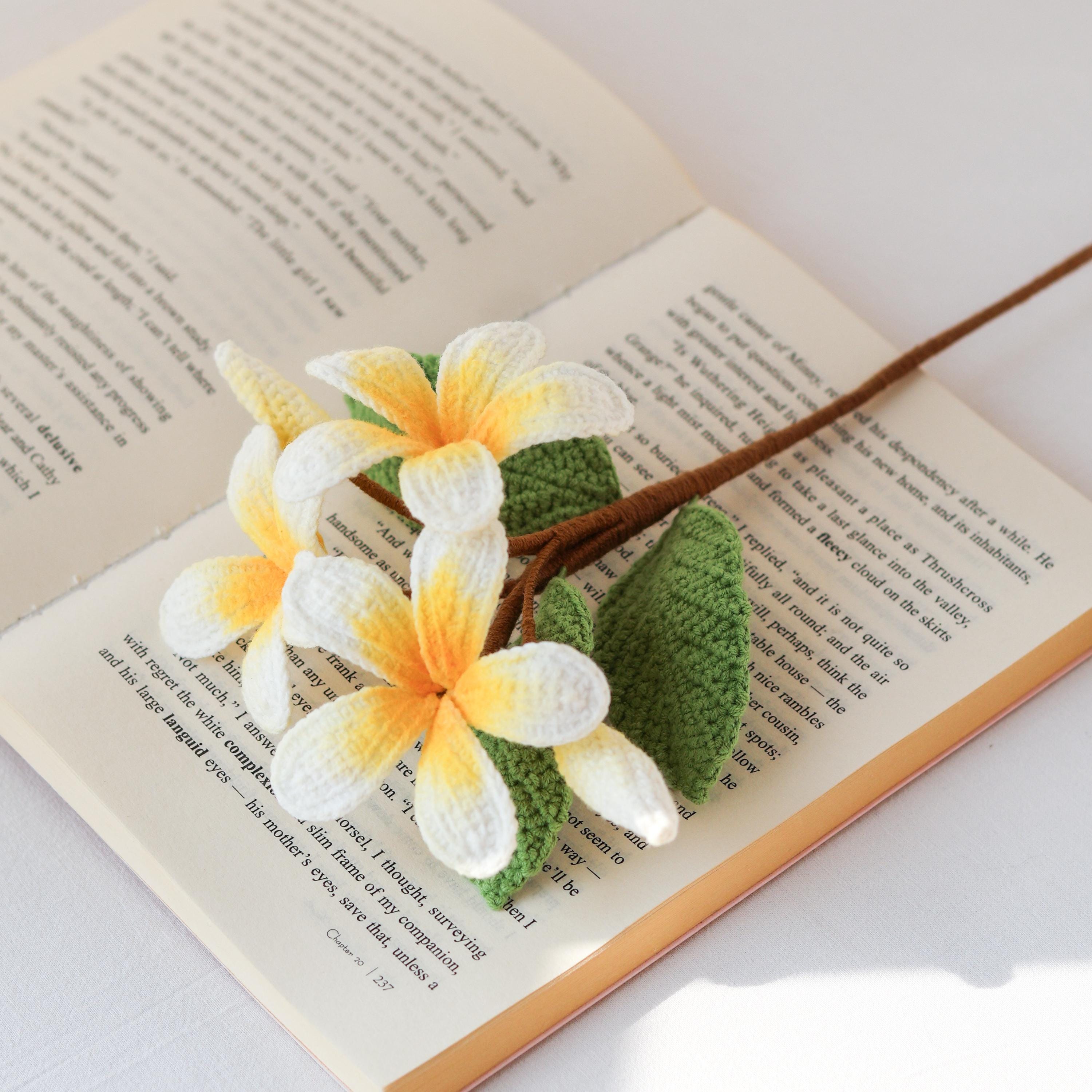 Crochet Plumeria Flower Stem, Handmade Frangipani Branch, Tropical