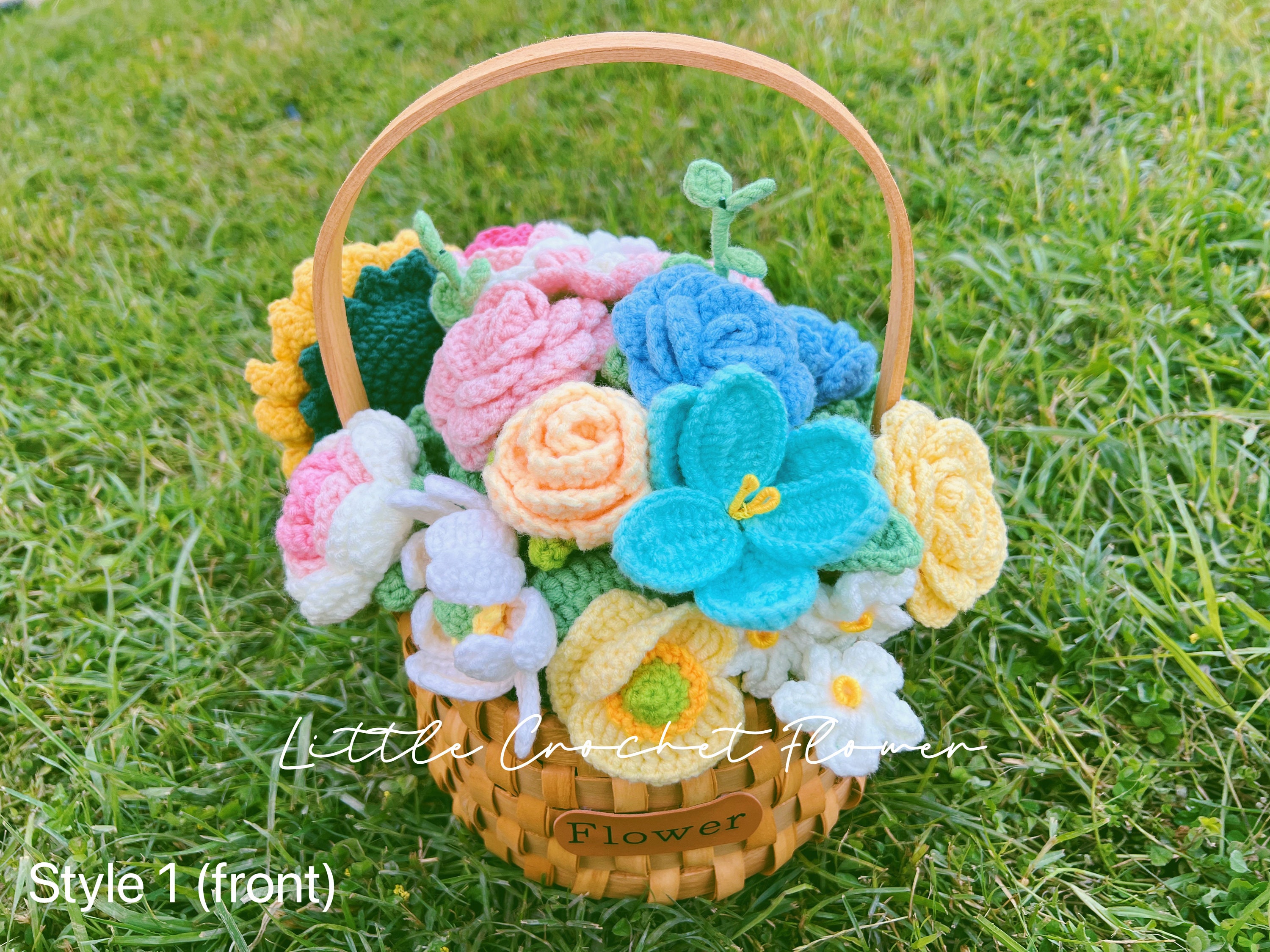 Crochet Flower Basket Hand Made Personalized Gift for Girl Friend