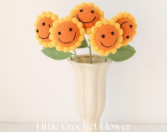 Handmade Crochet happy face Sunflower Bouquet, Smiling Face Amigurumi Flowers, Cheerful Home Decor, Birthday Gift, Get Well Gift Cute Floral