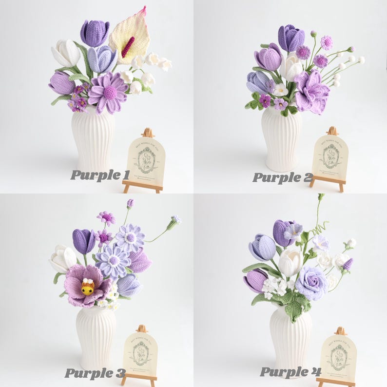 Crochet Flower Bouquet, Tulip, Lavender Knitted Flowers, Handmade Floral Gift for Mother, Graduation, Home Decor, Custom Flower Arrangement image 11