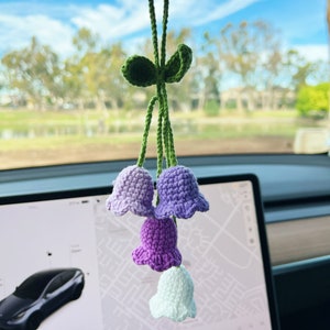 Lily of the Valley mirror hanging accessories, Crochet Lily of the Valley, Knitted flower, Handmade flower, Crochet Gift Idea, Gift For Her multi purple 4