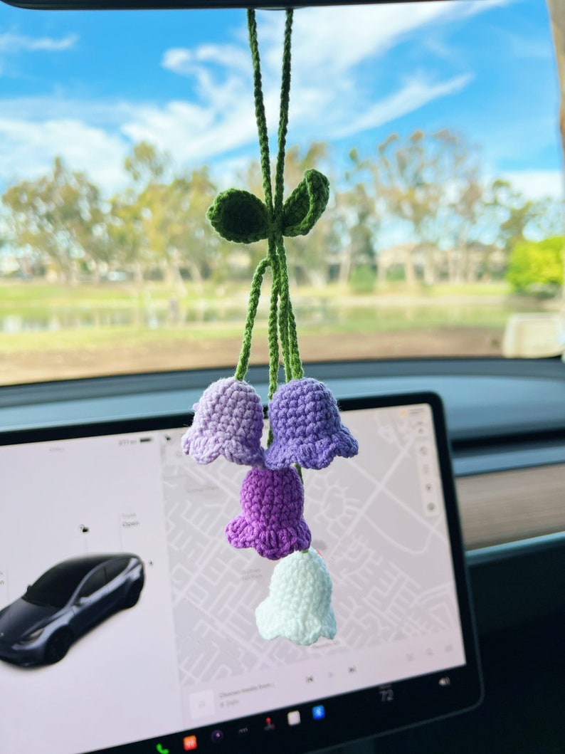 Lily of the Valley mirror hanging accessories, Crochet Lily of the Valley, Knitted flower, Handmade flower, Crochet Gift Idea, Gift For Her multi purple 4