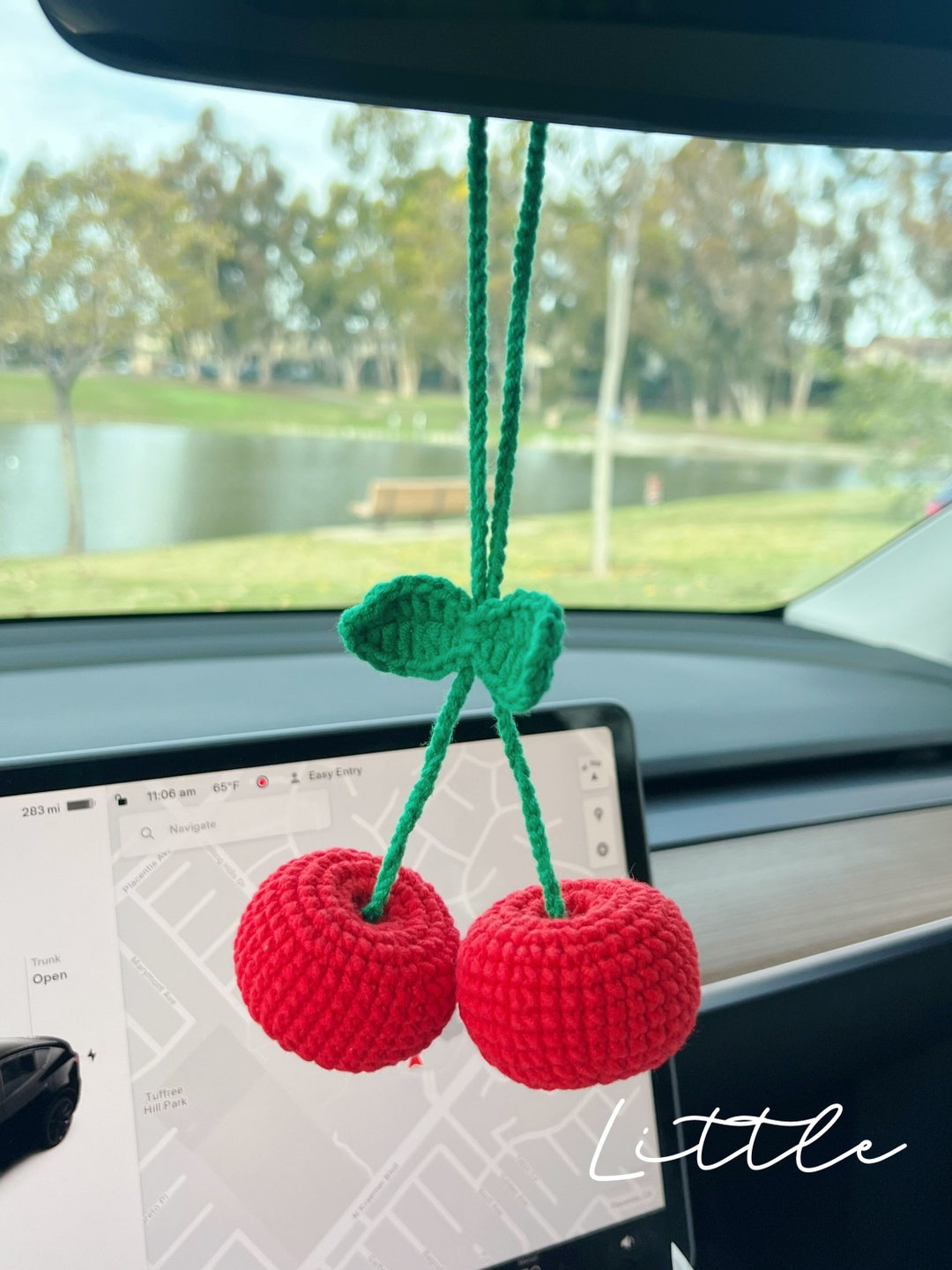 Cherry Car Mirror Charms, Crochet & Knitted Hanging Decor