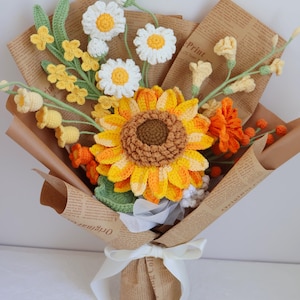 Crochet flower bouquet, hand made, personalized gift for mother, graduation, home decoration, crochet sunflower bouquet, finished crochet