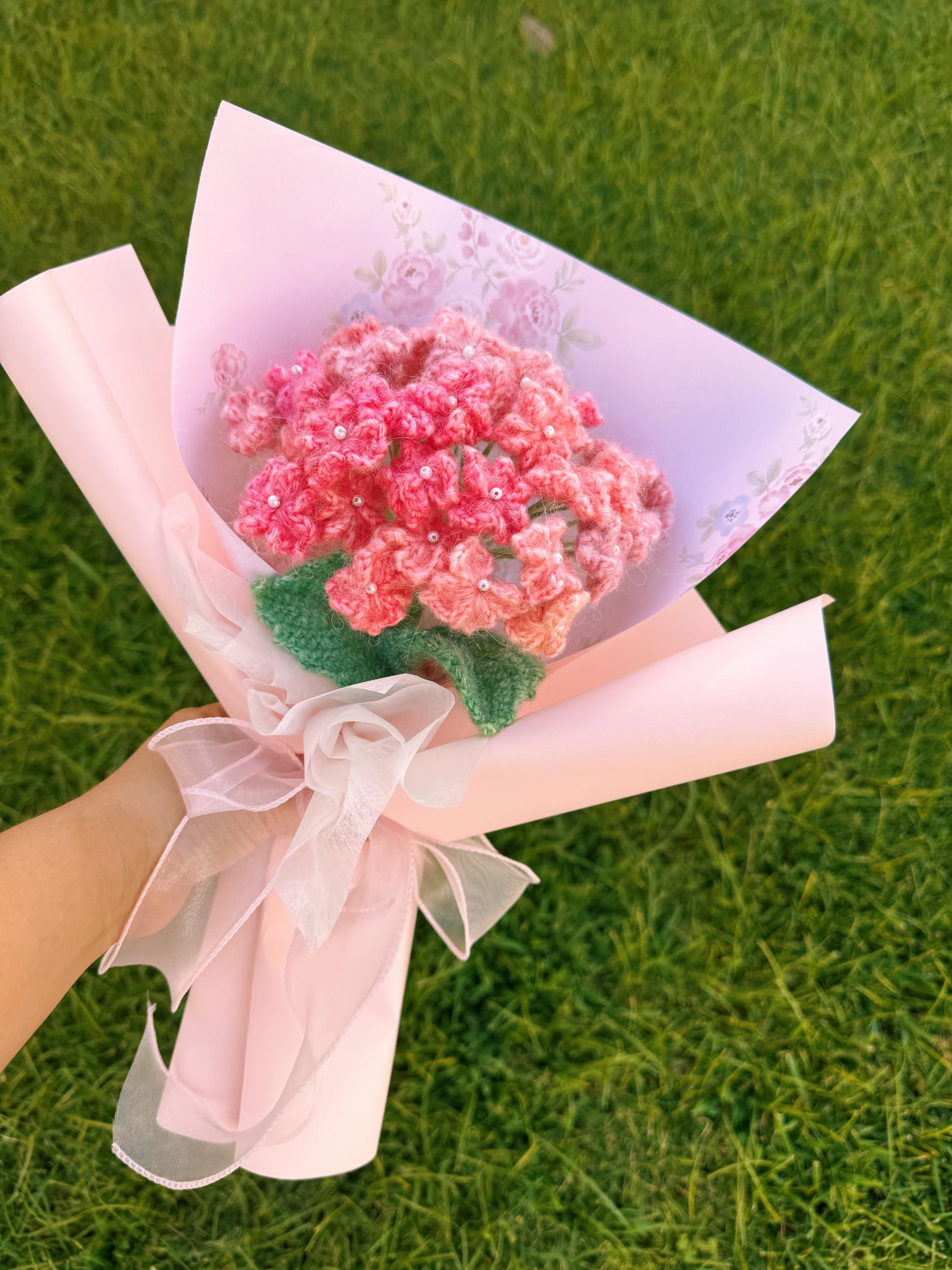 Crochet Hydrangea Bouquet, 40 Flowers, Hand Made, Gift for Teacher