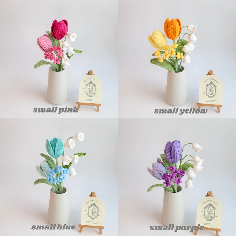 Crochet Flower Bouquet, Tulip, Lavender Knitted Flowers, Handmade Floral Gift for Mother, Graduation, Home Decor, Custom Flower Arrangement image 5