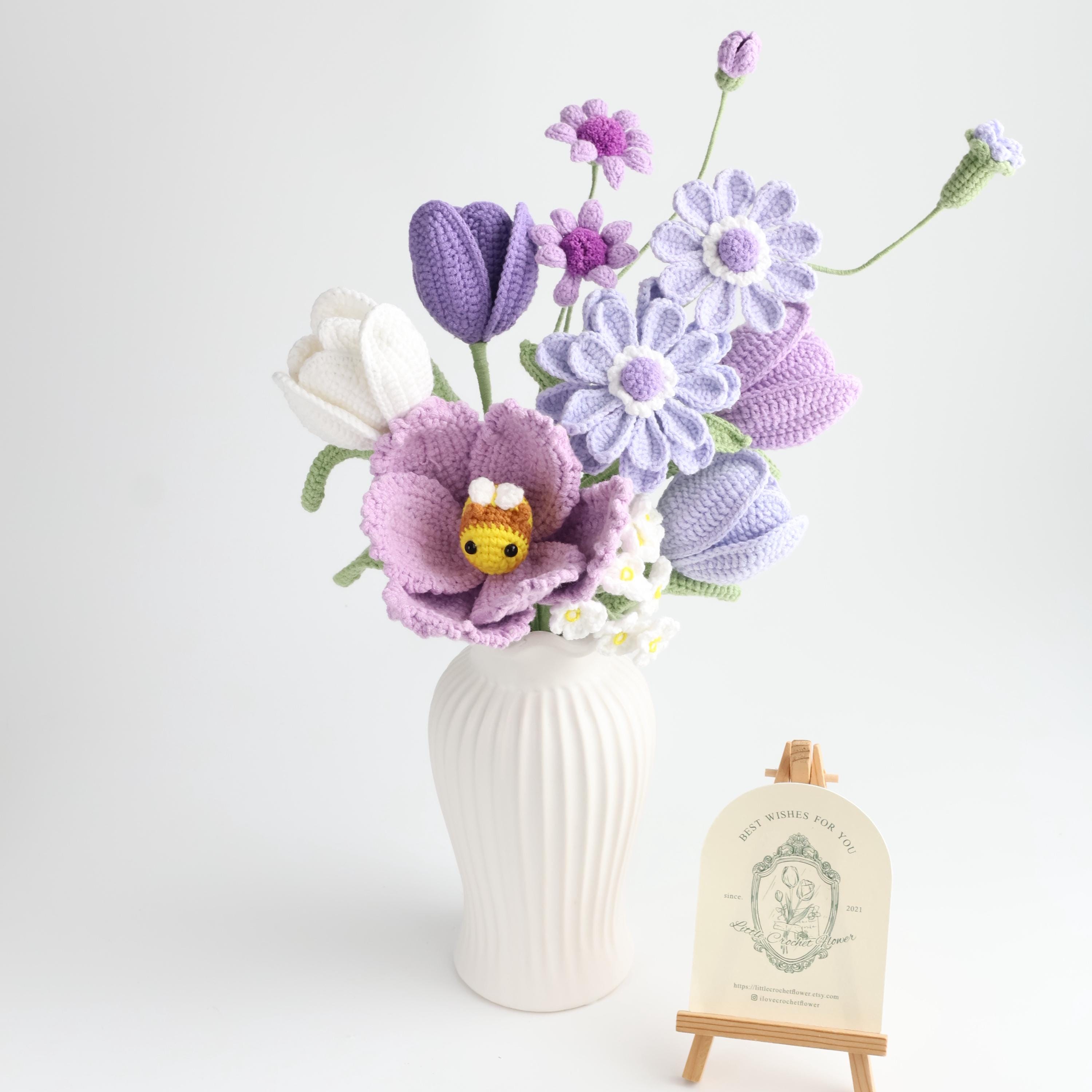 かぎ針編みの花束、チューリップ、ラベンダーの編み花、母の日、卒業