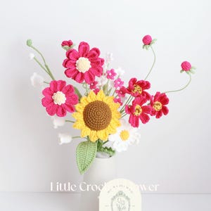 Crochet sunflower bouquet hand made personalized gift for mother graduation gift home decor finished crochet get well gifts mothers day gift