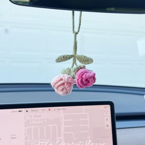Rose Car Mirror Hanging Accessories, Crochet Rose, Knitted Flower