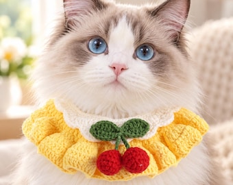 Cute Cats Dog Collar, Adjustable Hand Knitted Collar with sunflower Crochet Cat Small Dogs Kitten Necklace Scarf Pets Accessories Puppy Gift
