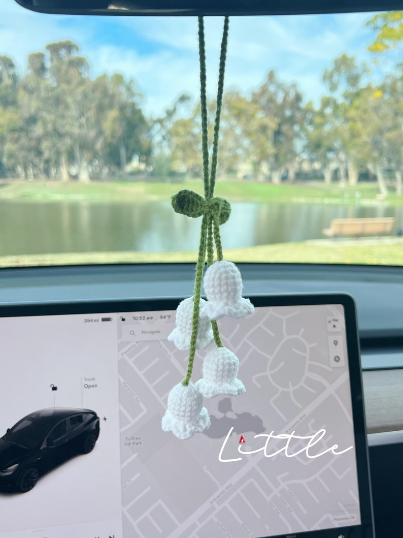 Lily of the Valley mirror hanging accessories, Crochet Lily of the Valley, Knitted flower, Handmade flower, Crochet Gift Idea, Gift For Her white ( 4 flowers )