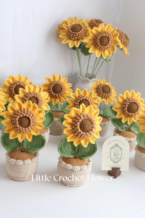 ひまわり ひまわりの編み物鉢植え 鉢植え ギフト ハンドメイド かぎ針