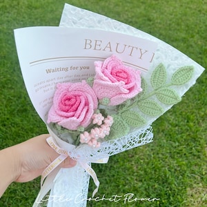 Ramo de rosas de ganchillo, hecho a mano, regalo personalizado para novia, decoración del hogar, flor de rosa de punto, flor para siempre, ramo de rosas