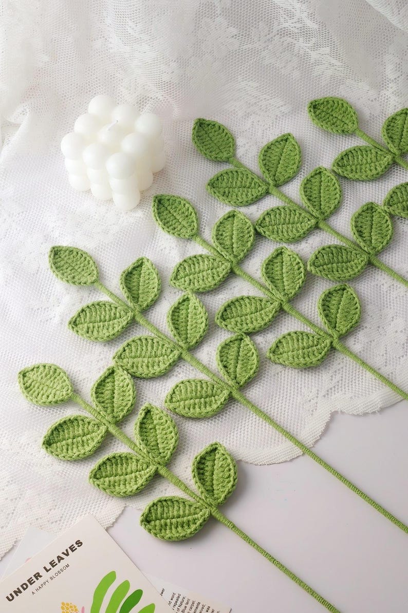 Crochet Eucalyptus, hand made, gift for teacher, grandma, mom, friends, home decoration, knitted flower, birthday gift light green leave