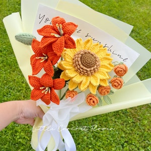 Crochet flower bouquet, hand made, personalized gift for mother, graduation,home decoration,tulip flower, crochet sunflower,finished crochet