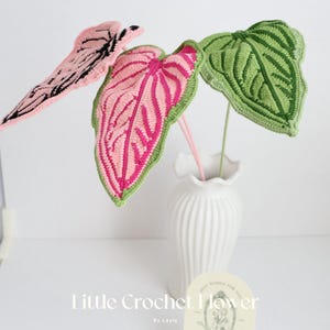 Crochet caladium leaf hand made personalized gift for mother house warming gift home decoration knitted leaves get well soon plants