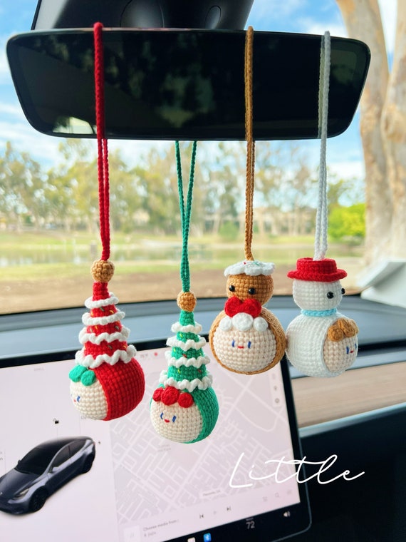 Christmas mirror hanging accessories, Santa, snowman, Christmas tree, Knitted,Handmade,Crochet Gift Idea, Christmas ornaments