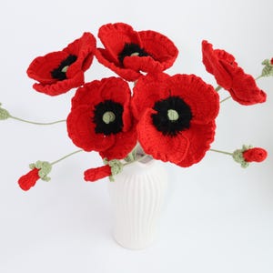 Crochet poppy flower, hand made, personalized gift for teacher, home decoration, corn poppy,  desk decoration, crochet poppy, poppy bouquet