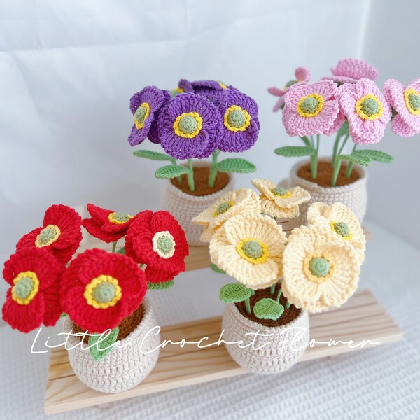 Crochet flower in pot, hand made, personalized gift for teacher, home decoration, corn poppy,  desk decoration, crochet poppy, poppy bouquet