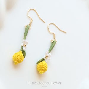 Pendientes de limón Micro Crochet, pendientes hechos a mano/Regalo para ella/joyería hecha a mano de ORO de 14 k/pendientes de limón, pendientes de limón de ganchillo. lemon with flower