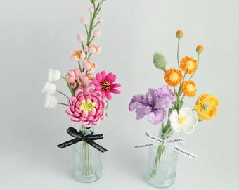 ALL新品　ハンドメイド　アートフラワー　花器　17個　まとめ売り　おまけ付き かぎ針編みの誕生月フラワーブーケ、手作りの誕生日フラワーギフト