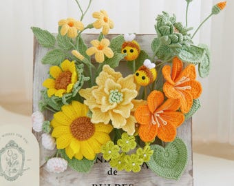 Regalo Donna Festa Compleanno,Fiori Artificiali di Girasoli all'uncinetto, Regalo Girasole, Positive Doll Peluche Ideale come regalos per la Festa