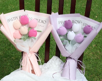 Crochet tulip bouquet, hand made flowers, personalized gift for mother's day, graduation,home decoration,knitted tulip flower,forever flower