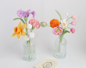 Crochet Birth Month Flower Bouquet, Handmade Birthday Flower Gift, Personalized Crochet Floral Arrangement for Mom, Grandma, or Friend