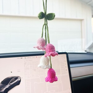 Lily of the Valley mirror hanging accessories, Crochet Lily of the Valley, Knitted flower, Handmade flower, Crochet Gift Idea, Gift For Her multi pink 4