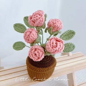 Crochet Mini Rose in the Pot, Hand Made Personalized Gift, Desk ...