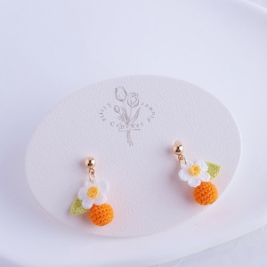 Micro Crochet orange stud earrings, handmade earrings/Gift For Her/14 k GOLD handmade jewelry/summer fruit earrings, gift for mom