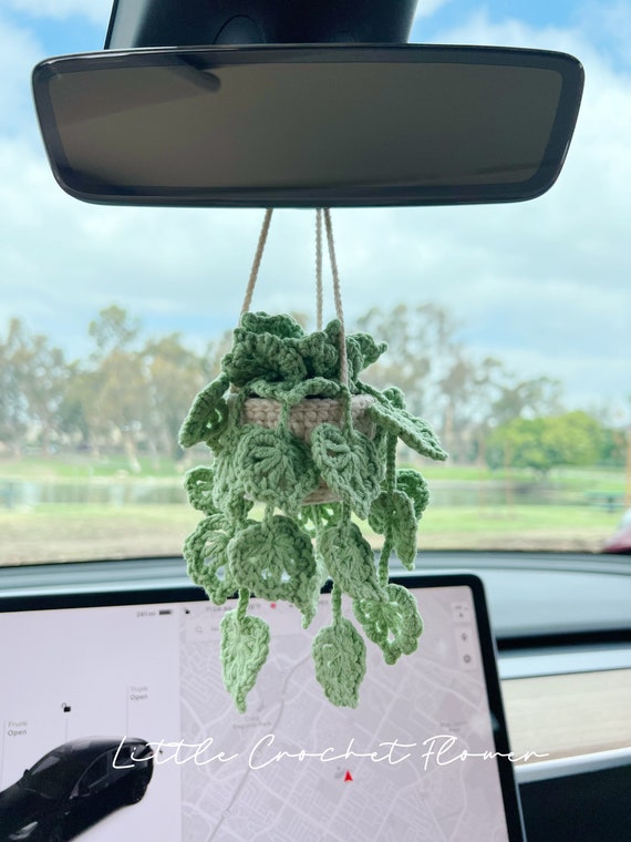 Car Basket Hanging Plant Crochet Decor Auto Rear View Mirror