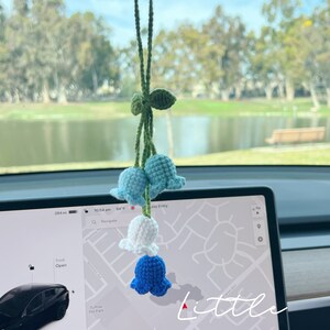 Lily of the Valley mirror hanging accessories, Crochet Lily of the Valley, Knitted flower, Handmade flower, Crochet Gift Idea, Gift For Her multi blue 4