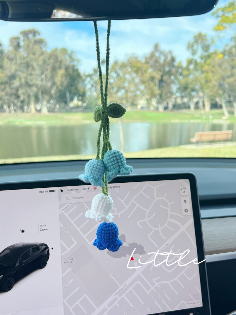 Lily of the Valley mirror hanging accessories, Crochet Lily of the Valley, Knitted flower, Handmade flower, Crochet Gift Idea, Gift For Her multi blue 4