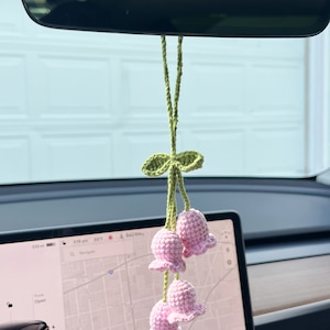 Lily of the Valley mirror hanging accessories, Crochet Lily of the Valley, Knitted flower, Handmade flower, Crochet Gift Idea, Gift For Her pink ( 4 flowers)