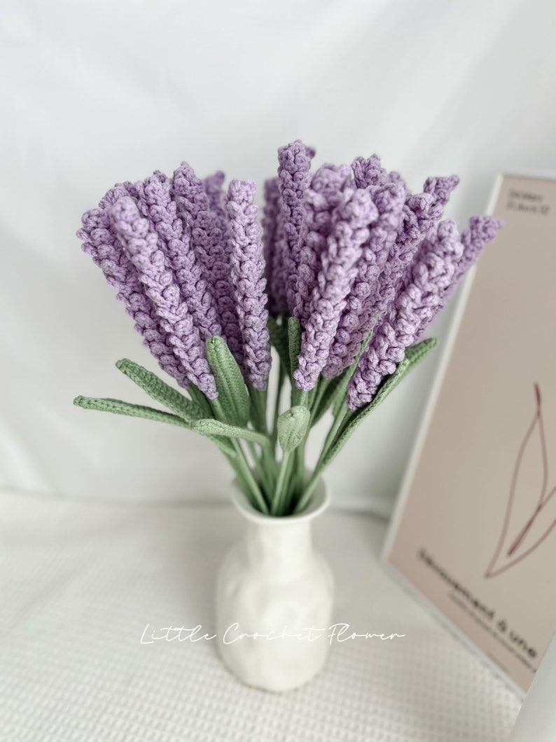 One lavender, crochet lavender flower, hand made, personalized gift for teacher, home decoration, desk decoration, crochet lavender light purple w leave