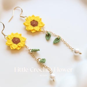 Micro Crochet sunflower stud earrings, handmade earrings/Gift For Her/14 k GOLD handmade jewelry/summer fruit earrings, gift for mom