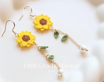 Micro Crochet sunflower stud earrings, handmade earrings/Gift For Her/14 k GOLD handmade jewelry/summer fruit earrings, gift for mom