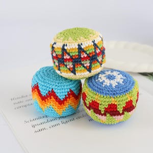 Crochet Footbag, Colorful Handmade Kick Sack Ball, Juggling Ball for Outdoor Games, Small Gift for Teens and Adults