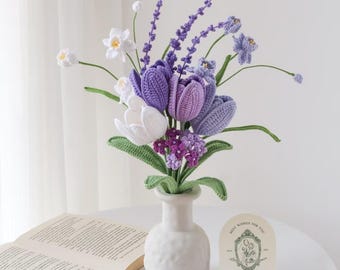 Crochet Flower Bouquet, Tulip & Lavender Flowers, Handmade Floral Gift, Graduation Gift, Mother’s Day Gift for Her Custom Bouquet Home Decor