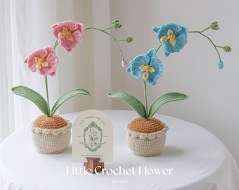 Crochet Flowers in Pot White Orchid Artificial Flowers Knitted Flower Handmade flowers for Home Room Office Car Decoration Dendrobium