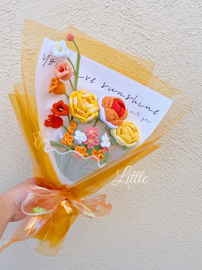 Crochet Flower Bouquet Set of 5 Hand Made Personalized Gift Etsy