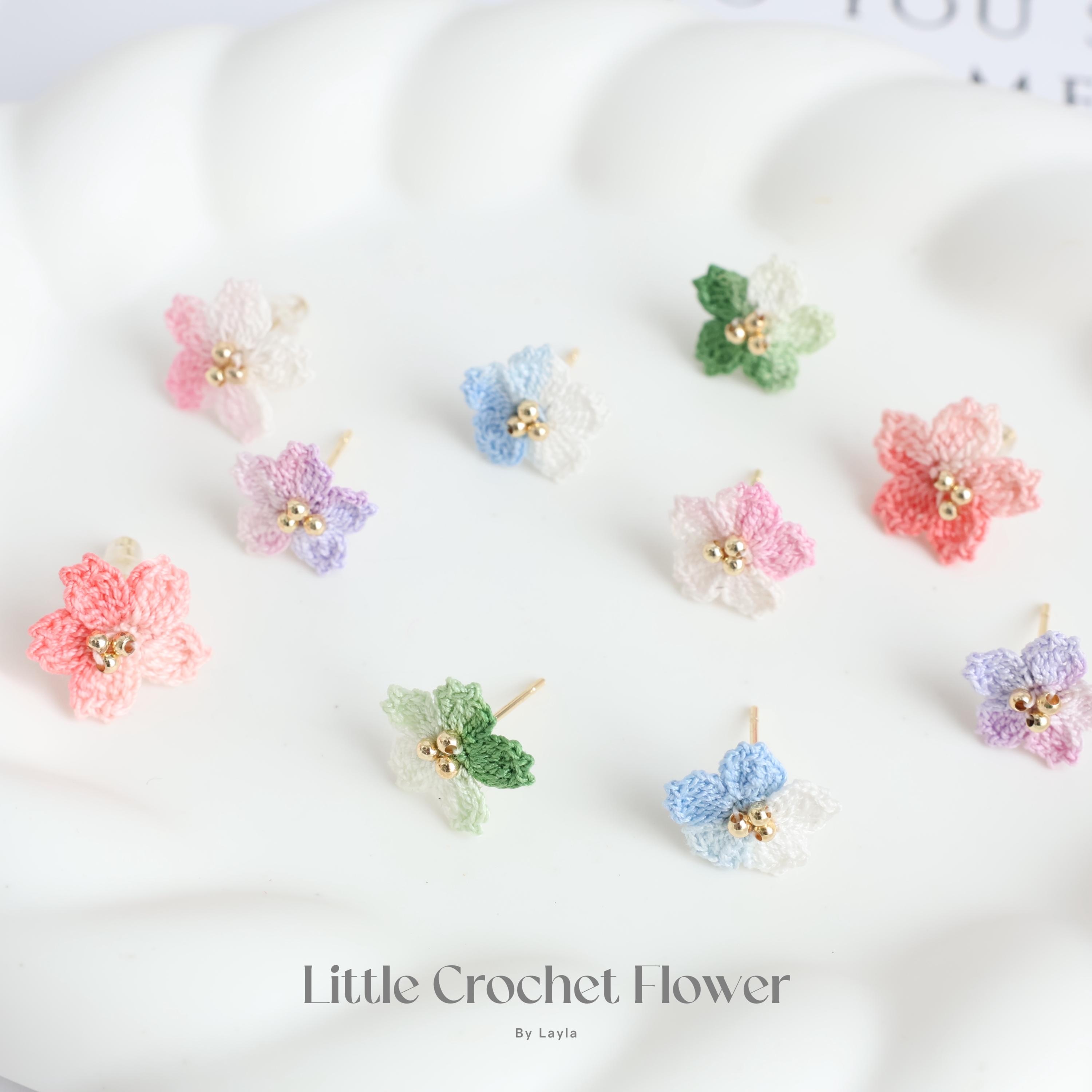 Micro Crochet Flower Stud Earrings Handmade 4 Petal Lace Floral