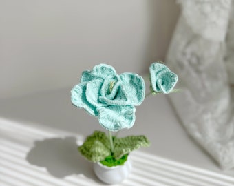 Crochet flower in pot, hand made, personalized gift for teacher, home decoration, Lisianthus,  desk decoration, crochet Lisianthus