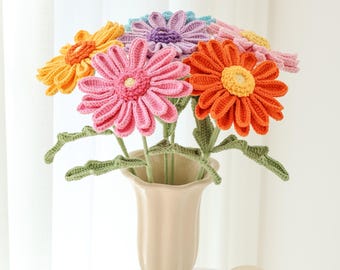 Gerbera tejida a crochet, hecha a mano, regalo personalizado para maestra, decoración del hogar, decoración de escritorio, gerbera tejida a crochet, ramo de gerberas.