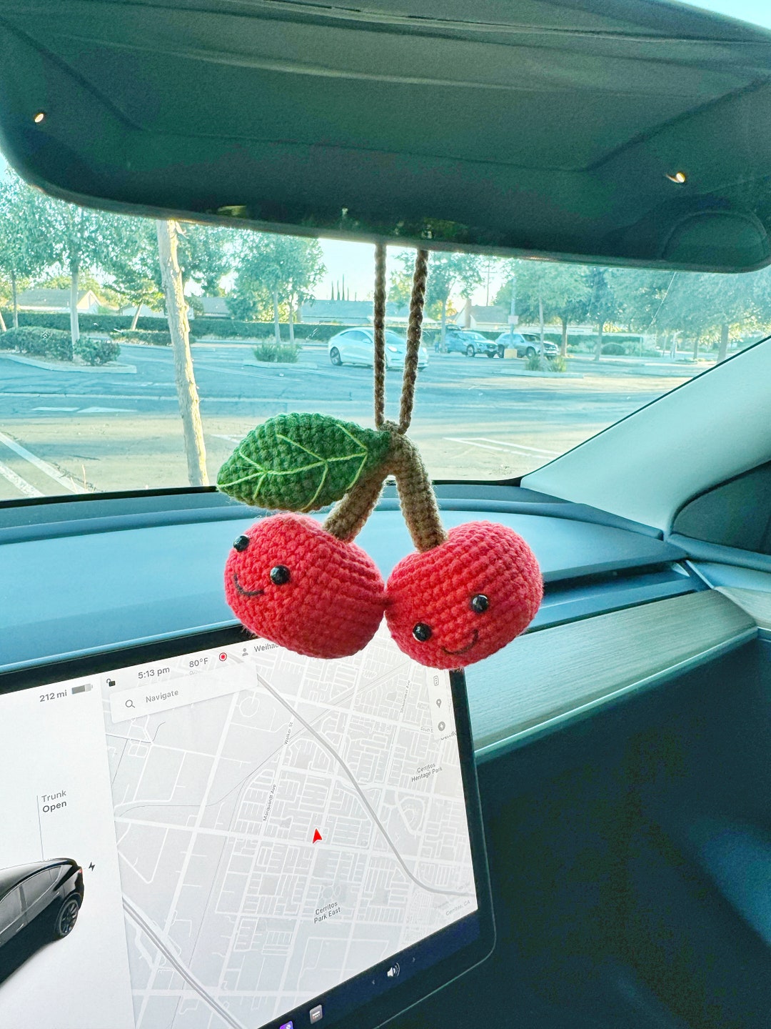 アクセサリー cheri_chanman Cherry Car Mirror Hanging Accessories, Crochet Cherry, Knitted