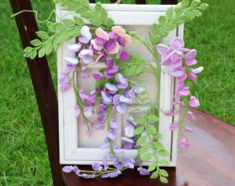 Décoration murale glycine au crochet, décoration murale faite main, cadeau personnalisé pour maman, décoration d'intérieur, cadeau pour elle, cadeau de pendaison de crémaillère, affiche de fleurs