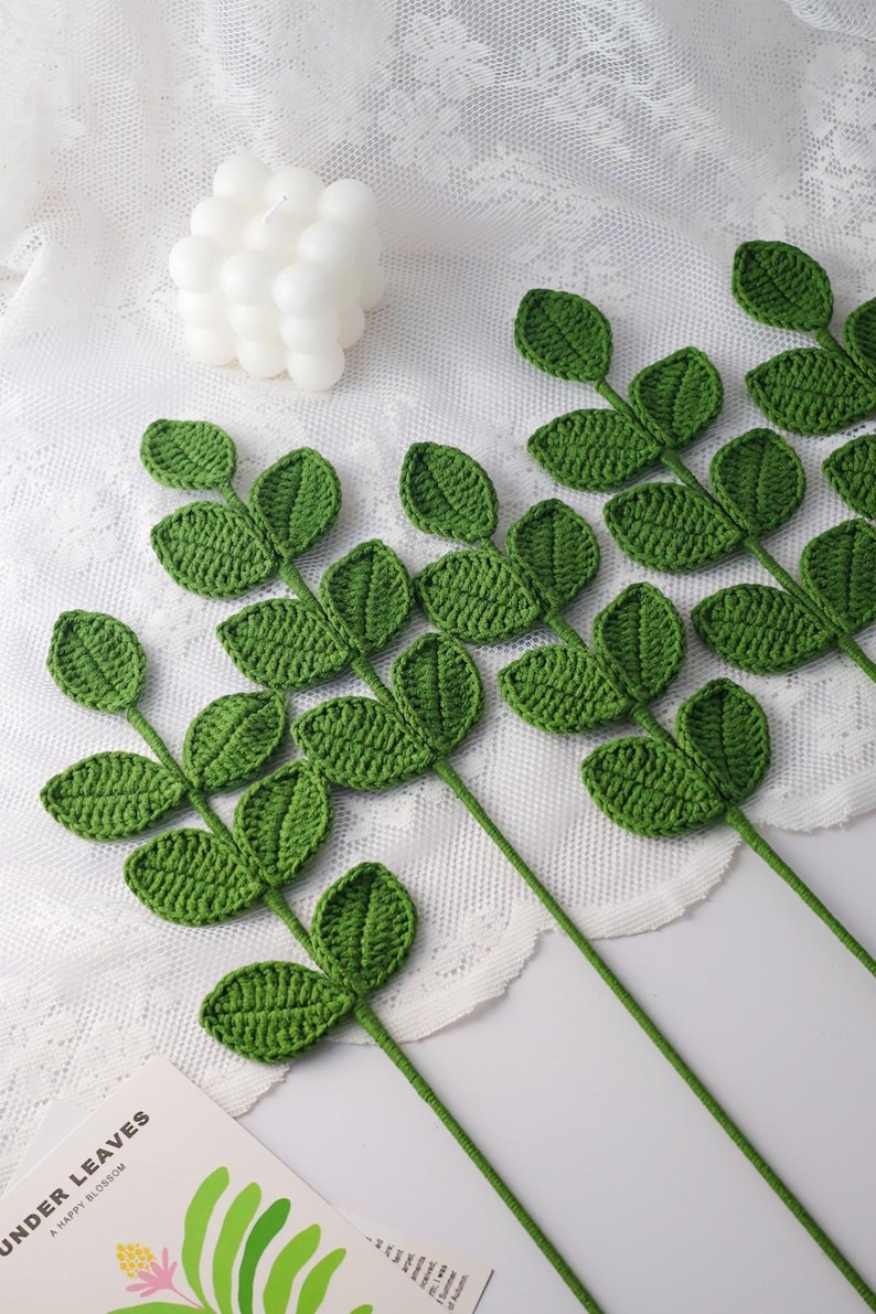 Crochet Eucalyptus, hand made, gift for teacher, grandma, mom, friends, home decoration, knitted flower, birthday gift dark leave